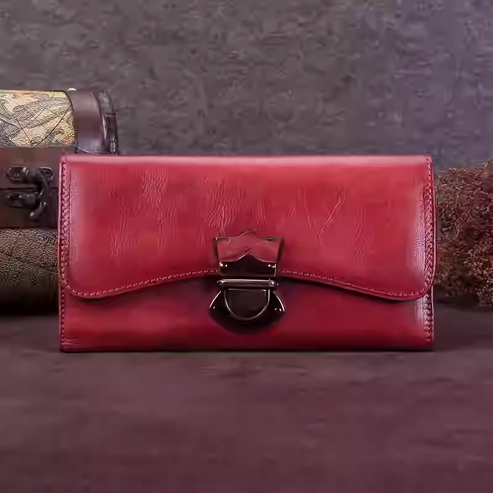 Authentic Faux Leather Wallet Designed for Women, Crafted by Hand in a Vintage Style, Featuring a Three-Fold Design, a Real Faux Leather Purse, a Metal Lock, a Card Holder, a Money Clip, And a Clutch