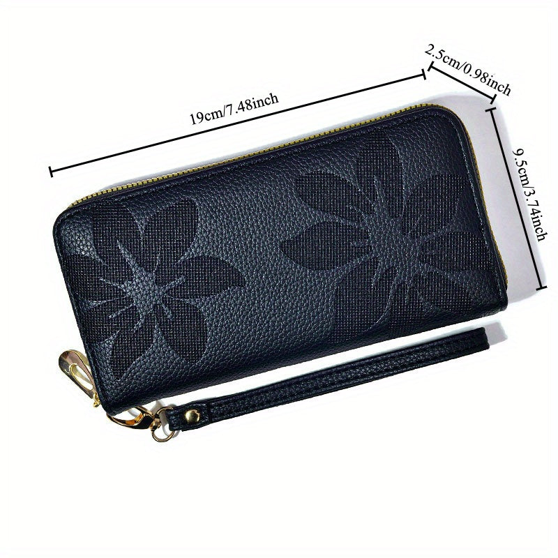 A Long Zip Wallet for Women, Featuring a Solid Color with a Subtle Patterned Design, Made of Lychee Texture Faux Leather, Spacious with Multiple Card Slots to Fit a Phone, Perfect As a Valentine'S Day Gift, in a Vintage Dark Brown Coffee Color
