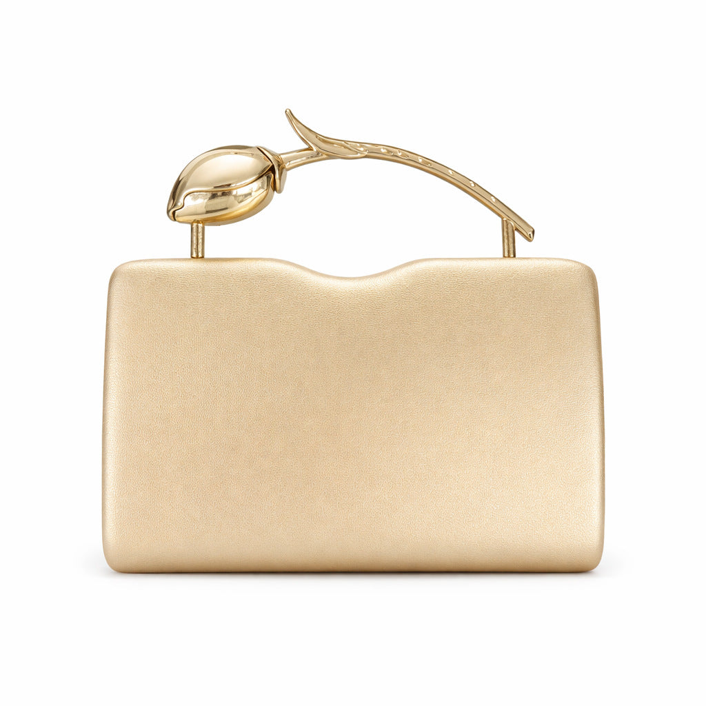 1pc Women's Metal Handbag, Light Luxury Niche Style Evening Bag, Wavy Box Shape, Fine Matte, Bud-shaped Metal Handle, Capacity, Portable Design.