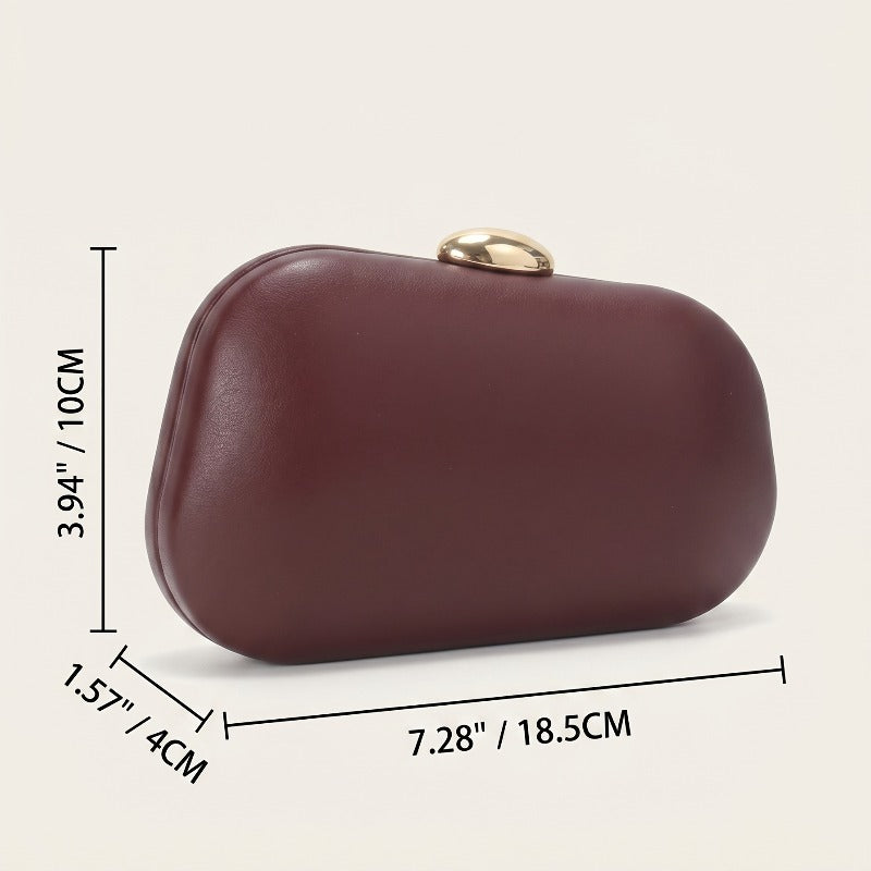 Burgundy Clutch Bag, Metal Buckle Hard Shell Evening Purse, Detachable Chain, Wedding And Party Handbag