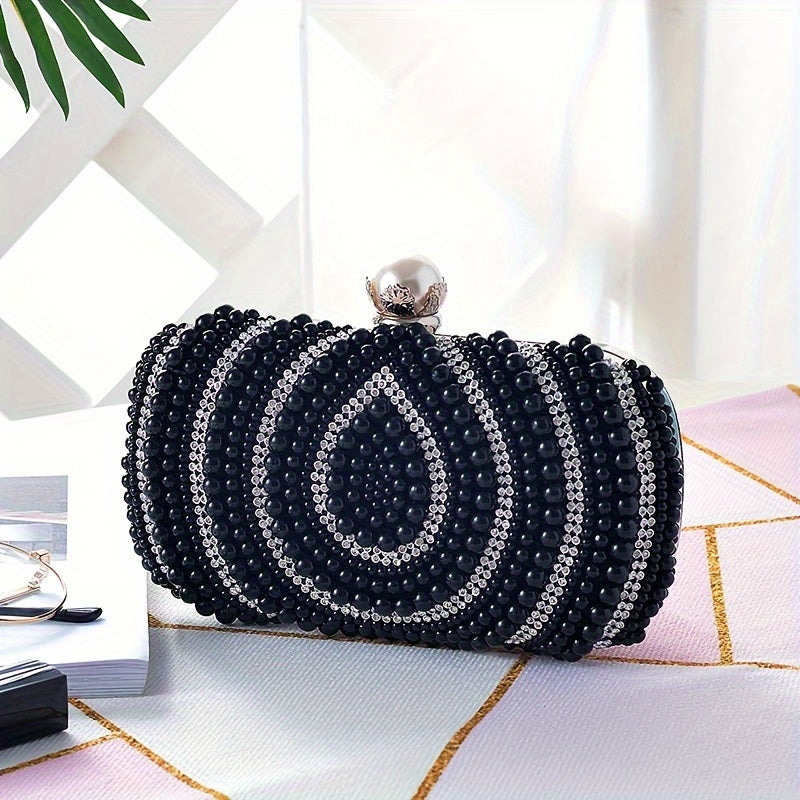 New Pearl Rhinestone Bag, Water Drop Pattern Pearl Bag, Banquet Bag, Dress Bag, Clutch Bag, Cheongsam Women'S Bag, Oblique Span Bag
