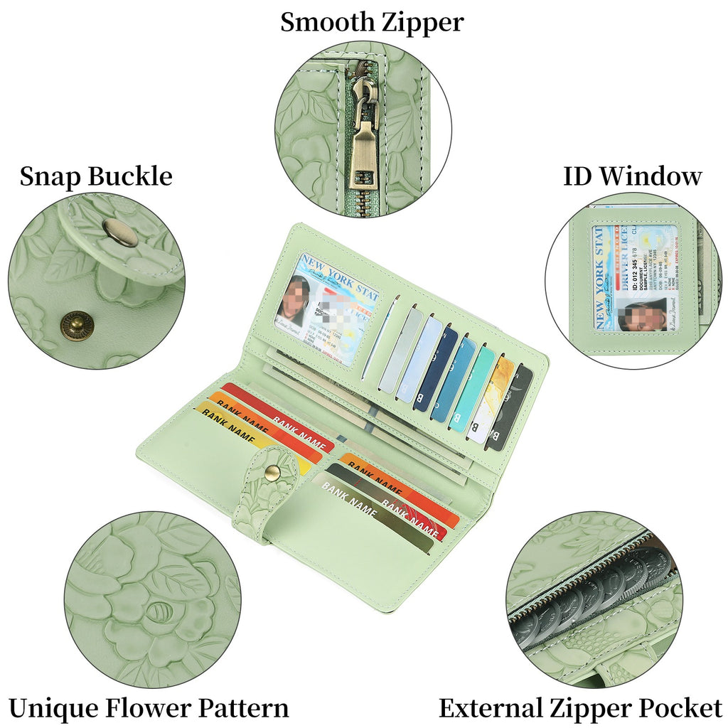 Women Perfect Gift Wallet RFID Blocking Slim Double Layer Handbag, Plant Pattern 13 Slots Card Holder, Ultra Thin Large Capacity Purse, Ideal Christmas Birthday Gift for Mom Girlfriend
