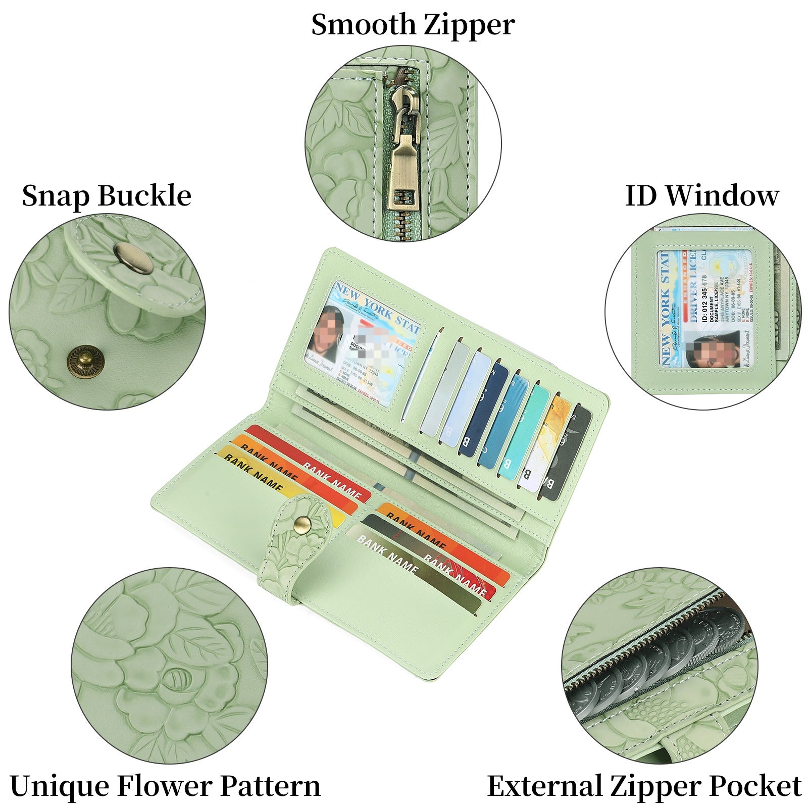 Women Perfect Gift Wallet RFID Blocking Slim Double Layer Handbag, Plant Pattern 13 Slots Card Holder, Ultra Thin Large Capacity Purse, Ideal Christmas Birthday Gift for Mom Girlfriend