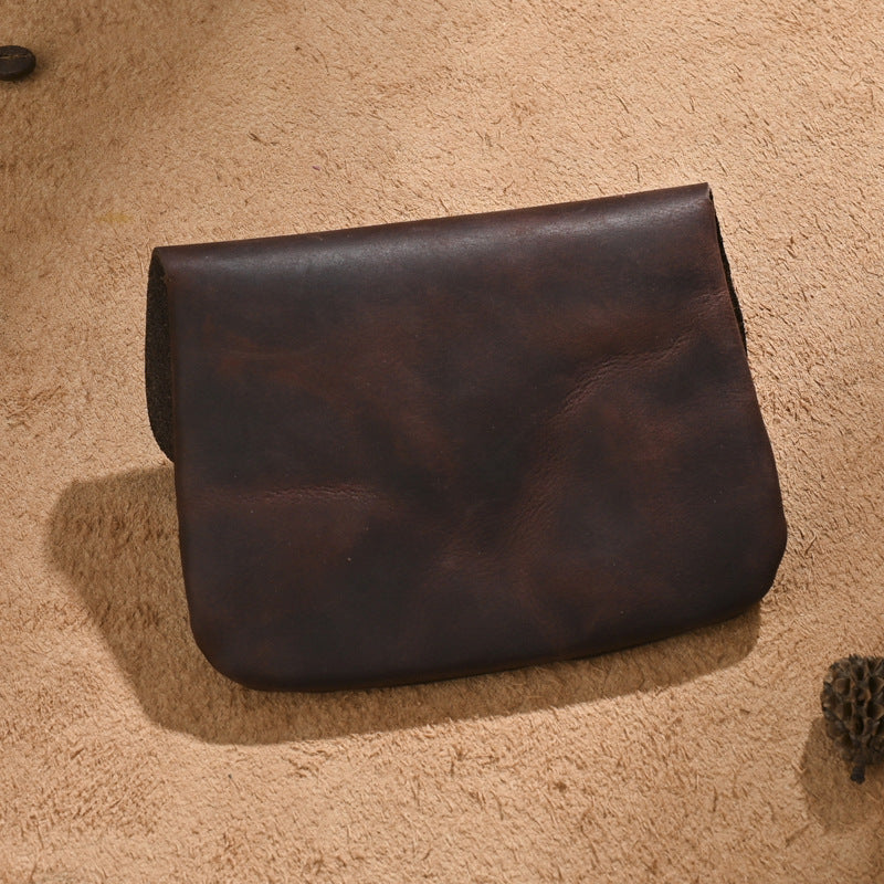 1pc Vintage Crazy Horse Genuine Leather Coin Purse for Men & Women | Genuine Top-Grain Cowhide | Multi-Function Slim Card Holder Wallet | Compact Mini Bag for Coins, Cards, Keys, Earbuds & Lipsticks