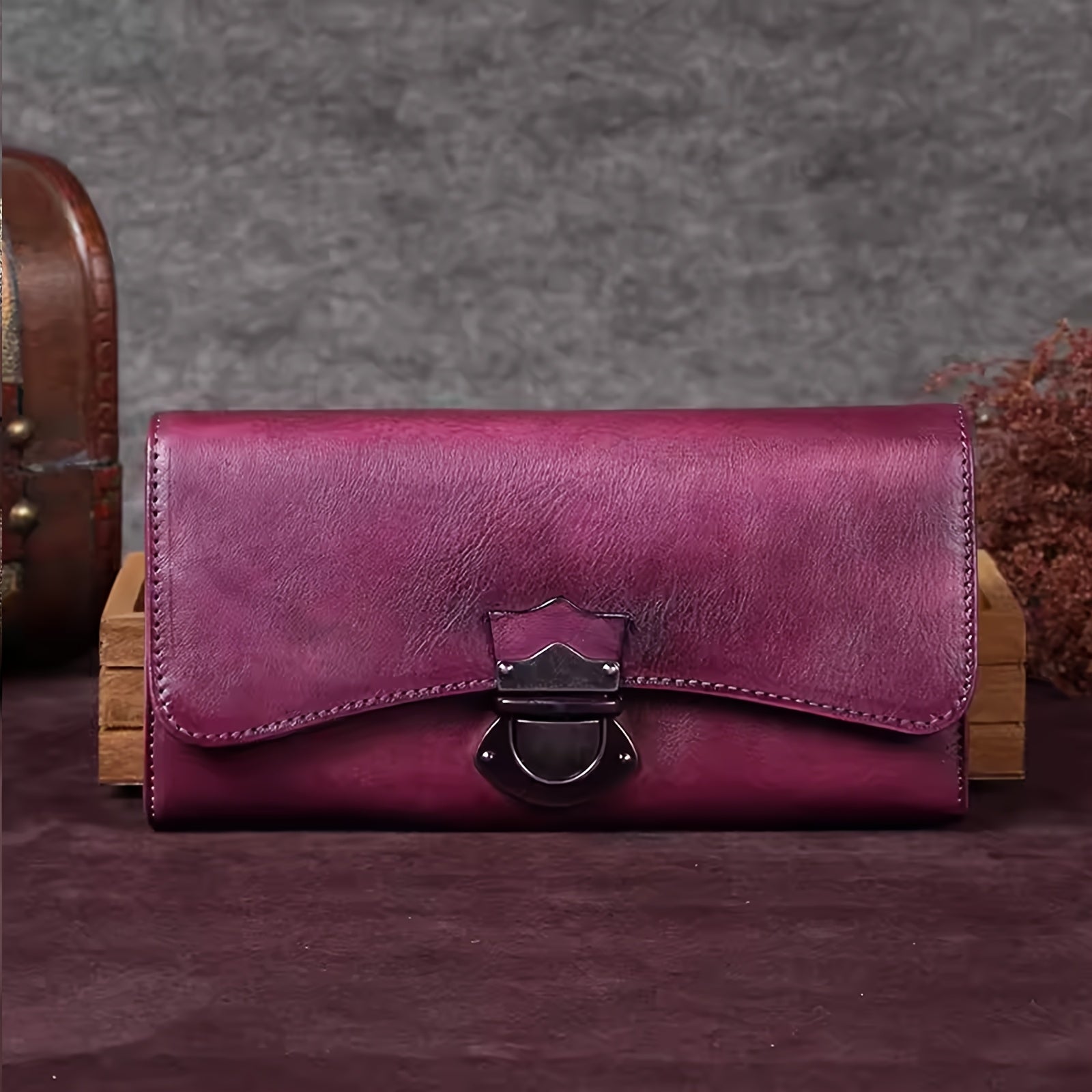 Authentic Faux Leather Wallet Designed for Women, Crafted by Hand in a Vintage Style, Featuring a Three-Fold Design, a Real Faux Leather Purse, a Metal Lock, a Card Holder, a Money Clip, And a Clutch