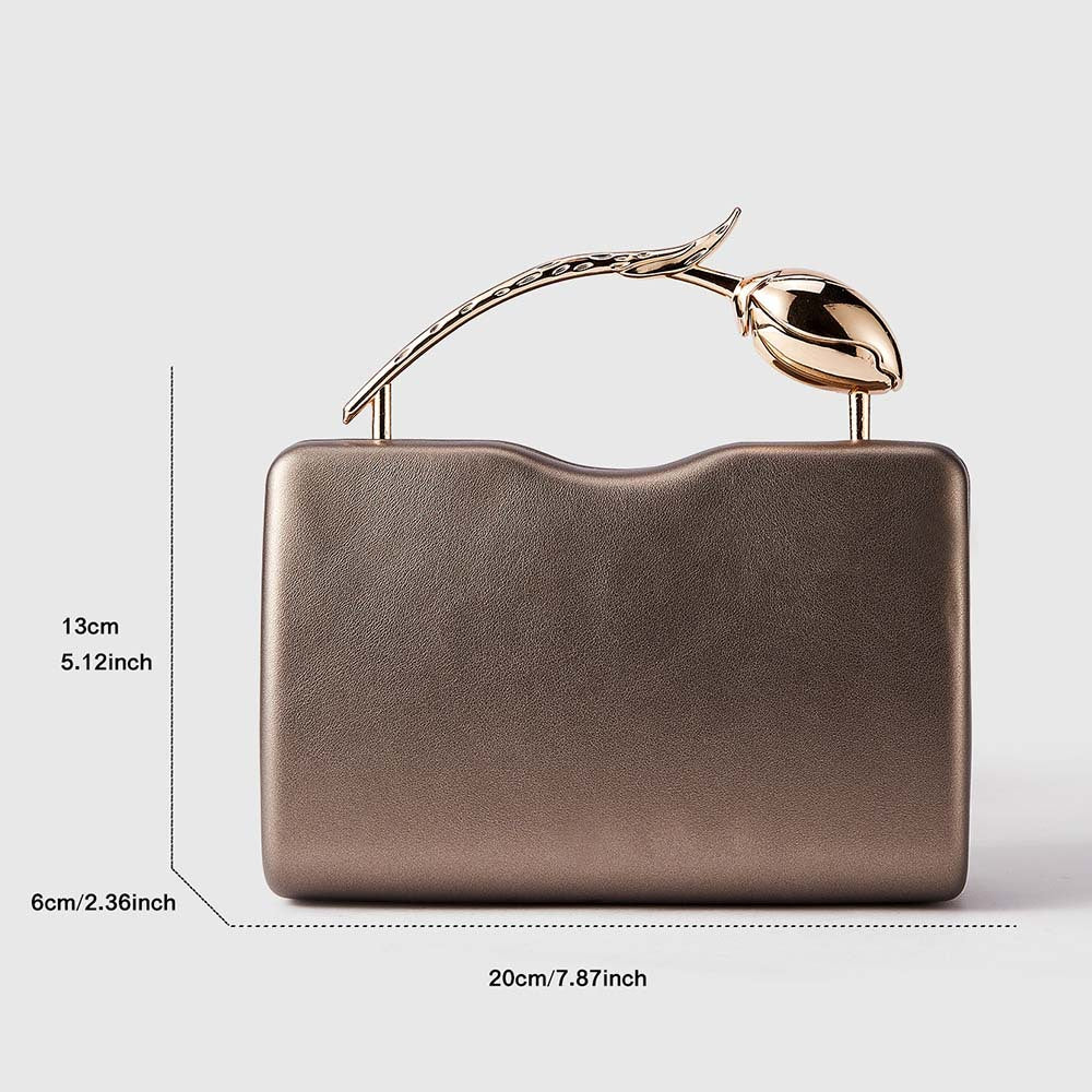 1pc Women's Metal Handbag, Light Luxury Niche Style Evening Bag, Wavy Box Shape, Fine Matte, Bud-shaped Metal Handle, Capacity, Portable Design.