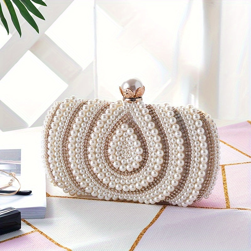 New Pearl Rhinestone Bag, Water Drop Pattern Pearl Bag, Banquet Bag, Dress Bag, Clutch Bag, Cheongsam Women'S Bag, Oblique Span Bag