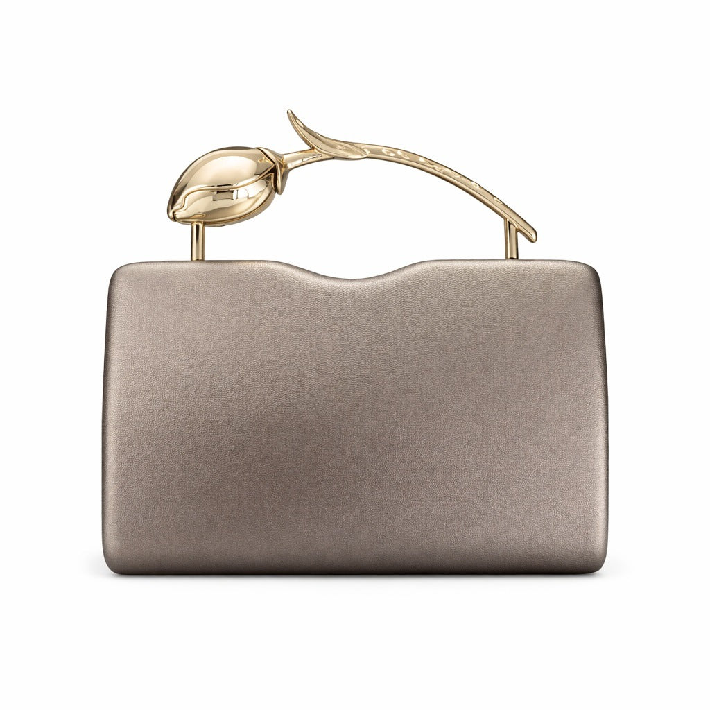 1pc Women's Metal Handbag, Light Luxury Niche Style Evening Bag, Wavy Box Shape, Fine Matte, Bud-shaped Metal Handle, Capacity, Portable Design.