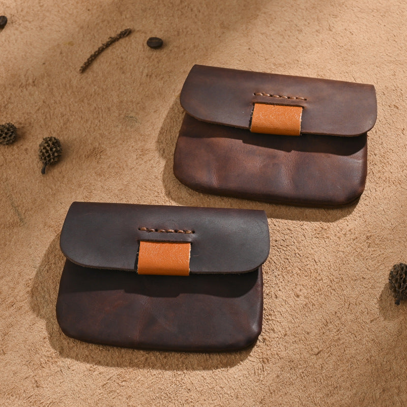 1pc Vintage Crazy Horse Genuine Leather Coin Purse for Men & Women | Genuine Top-Grain Cowhide | Multi-Function Slim Card Holder Wallet | Compact Mini Bag for Coins, Cards, Keys, Earbuds & Lipsticks