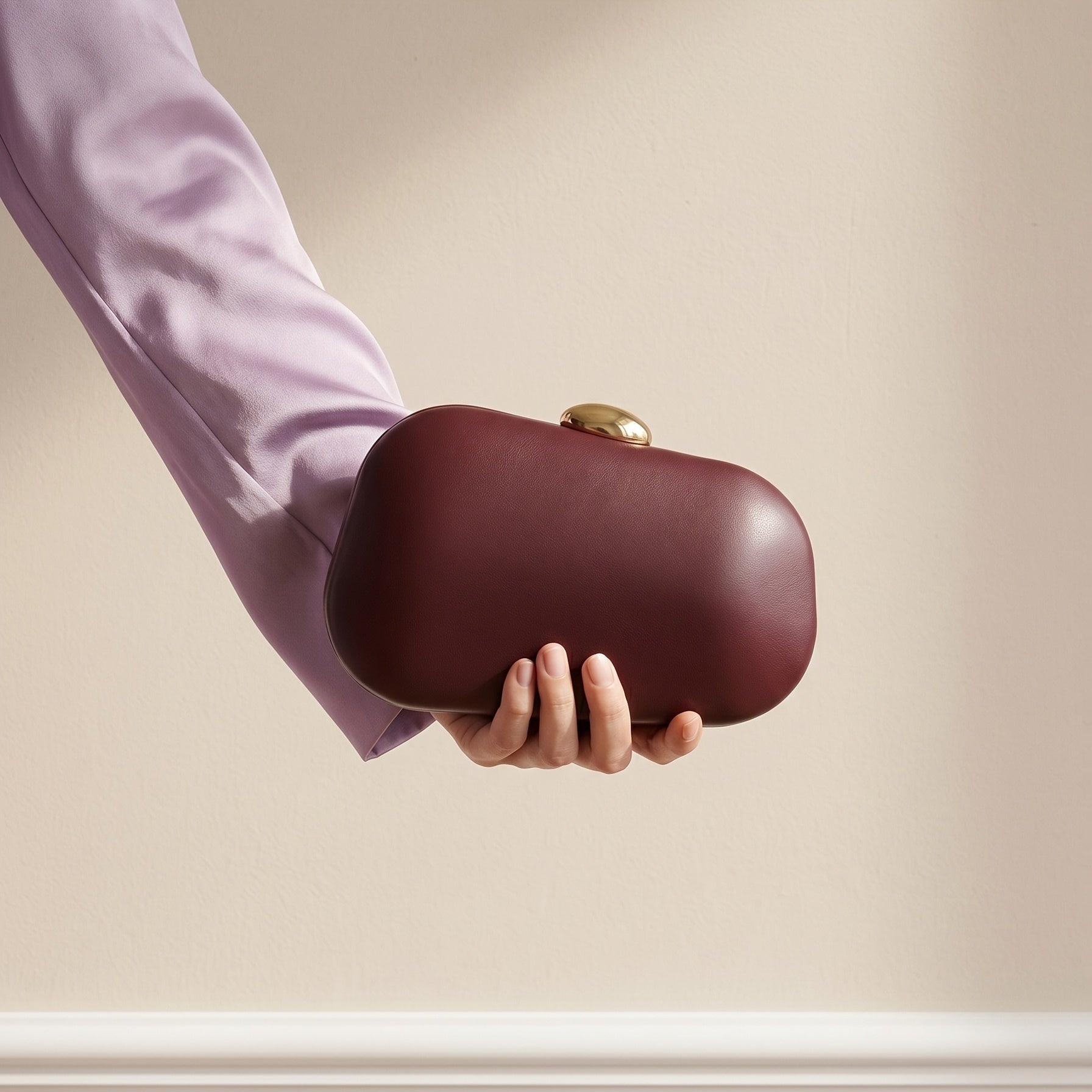 Burgundy Clutch Bag, Metal Buckle Hard Shell Evening Purse, Detachable Chain, Wedding And Party Handbag