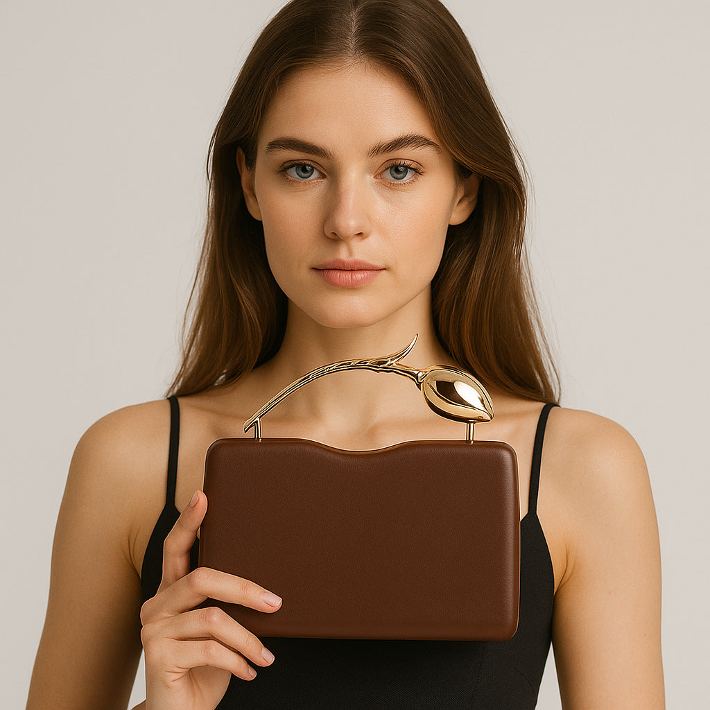 1pc Women's Metal Handbag, Light Luxury Niche Style Evening Bag, Wavy Box Shape, Fine Matte, Bud-shaped Metal Handle, Capacity, Portable Design.