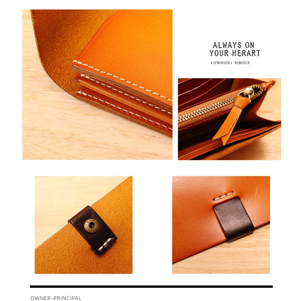 Genuine Leather Handmade Retro Multifunctional Wallet & Clutch Bag - Long Wallet Suitable for Holder, Cash, Cards, Creditors, Genuine Leather for Everyday Use, Travel,, - Stylish Gift
