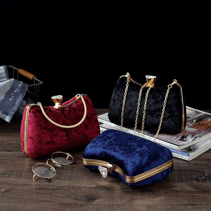 New Vintage-style-embellished Velvet Handbag, Clutch Bag, Crossbody Dress Bag, Cheongsam Bag, Women's Shoulder Bag