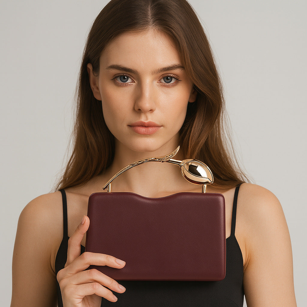 1pc Women's Metal Handbag, Light Luxury Niche Style Evening Bag, Wavy Box Shape, Fine Matte, Bud-shaped Metal Handle, Capacity, Portable Design.