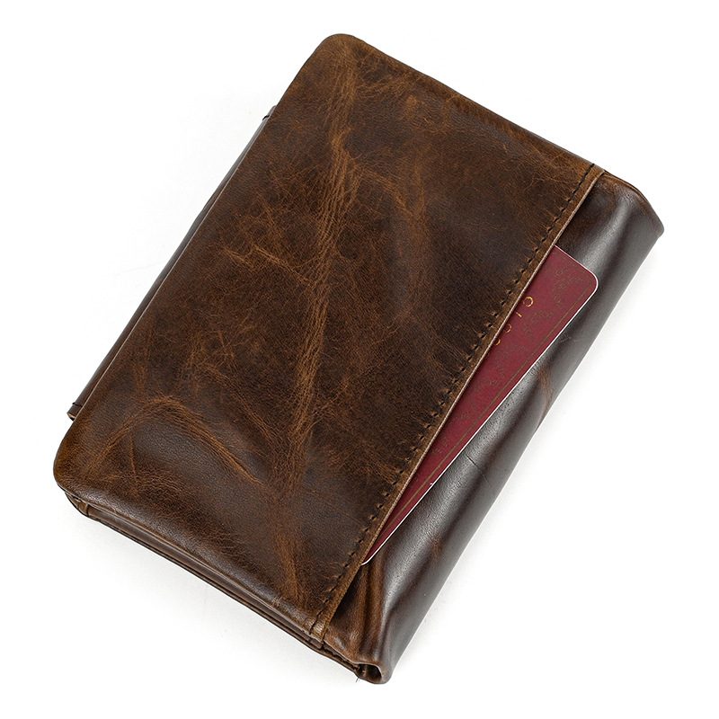Genuine Faux Leather Wallet Coin Bag with Multiple Card Slots First-Layer Cowhide Three-Fold Short Wallet Faux Leather Coin Purse