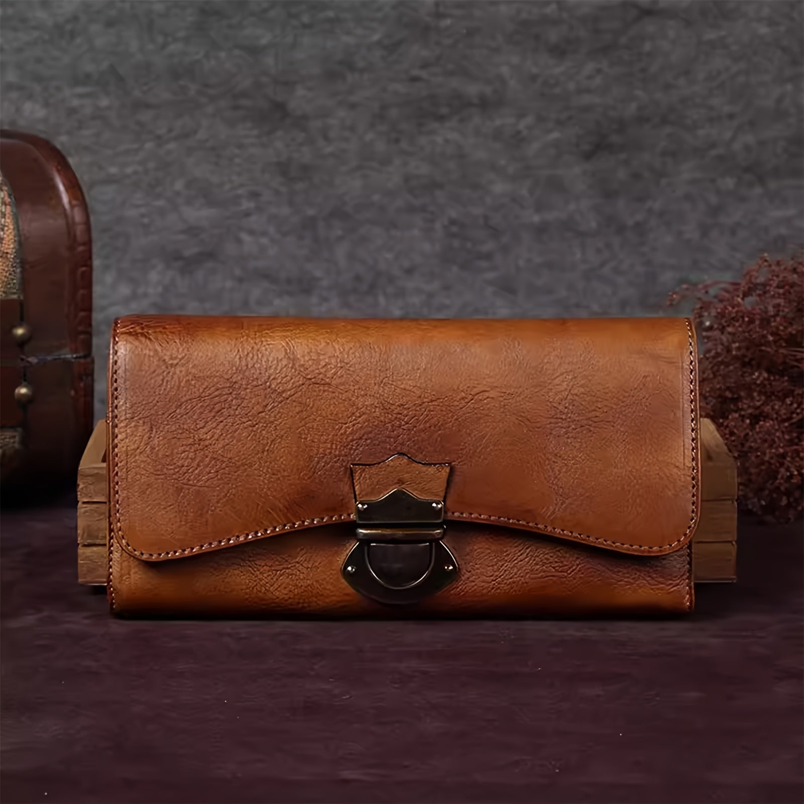 Authentic Faux Leather Wallet Designed for Women, Crafted by Hand in a Vintage Style, Featuring a Three-Fold Design, a Real Faux Leather Purse, a Metal Lock, a Card Holder, a Money Clip, And a Clutch
