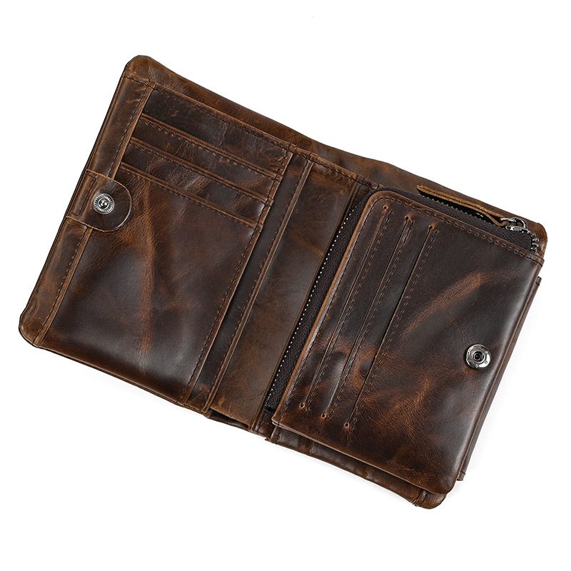 Genuine Faux Leather Wallet Coin Bag with Multiple Card Slots First-Layer Cowhide Three-Fold Short Wallet Faux Leather Coin Purse