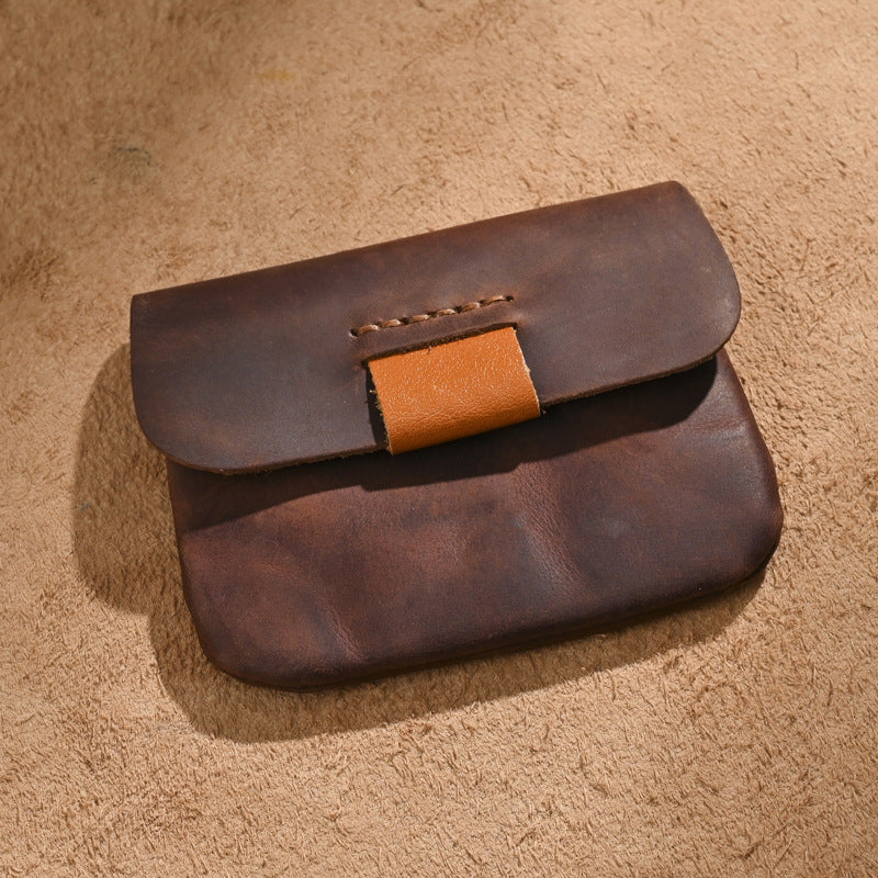 1pc Vintage Crazy Horse Genuine Leather Coin Purse for Men & Women | Genuine Top-Grain Cowhide | Multi-Function Slim Card Holder Wallet | Compact Mini Bag for Coins, Cards, Keys, Earbuds & Lipsticks