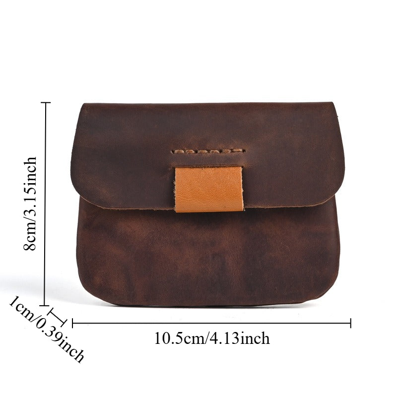 1pc Vintage Crazy Horse Genuine Leather Coin Purse for Men & Women | Genuine Top-Grain Cowhide | Multi-Function Slim Card Holder Wallet | Compact Mini Bag for Coins, Cards, Keys, Earbuds & Lipsticks