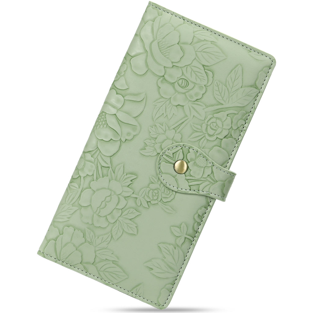 Women Perfect Gift Wallet RFID Blocking Slim Double Layer Handbag, Plant Pattern 13 Slots Card Holder, Ultra Thin Large Capacity Purse, Ideal Christmas Birthday Gift for Mom Girlfriend